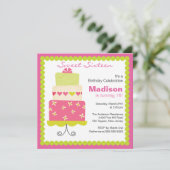 Sweet Sixteen Groen en Roze Cake Birthday Invite Kaart (Staand voorkant)