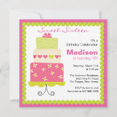 Sweet Sixteen Groen en Roze Cake Birthday Invite Kaart (Voorkant)