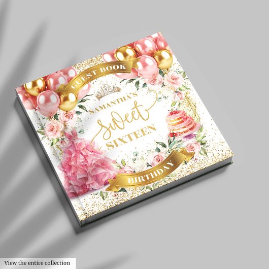 Sweet Sixteen Guest Book Blush Gold Glitter Gastenboek