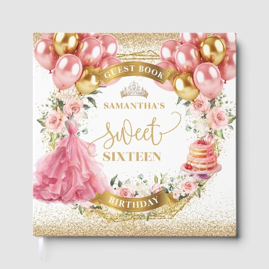 Sweet Sixteen Guest Book Blush roze bloemen Gastenboek (Voorkant)