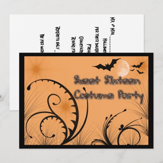 Sweet Sixteen Halloween Costume Party Invitation Kaart (Voorkant / Achterkant)