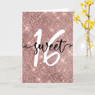 Sweet Sixteen Happy Birthday Roos Gold Card Kaart