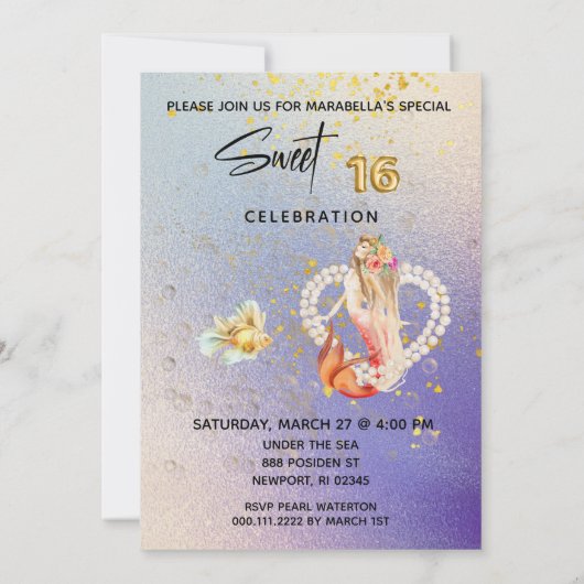 *~* SWEET SIXTEEN Heart Mermaid Pearl 16 Birthday Kaart (Achterkant)