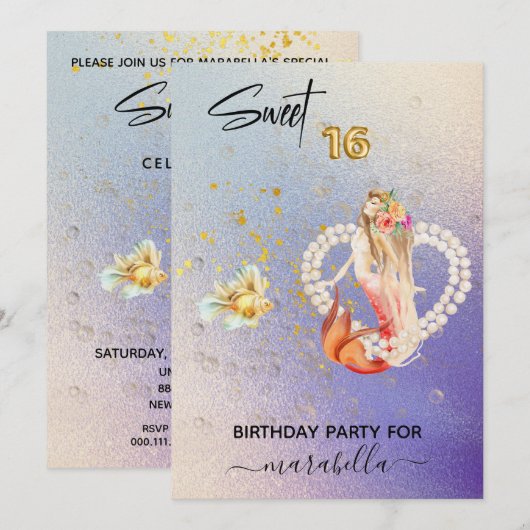 *~* SWEET SIXTEEN Heart Mermaid Pearl 16 Birthday Kaart (Voorkant / Achterkant)