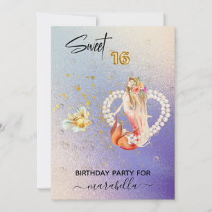 *~* SWEET SIXTEEN Heart Mermaid Pearl 16 Birthday Kaart