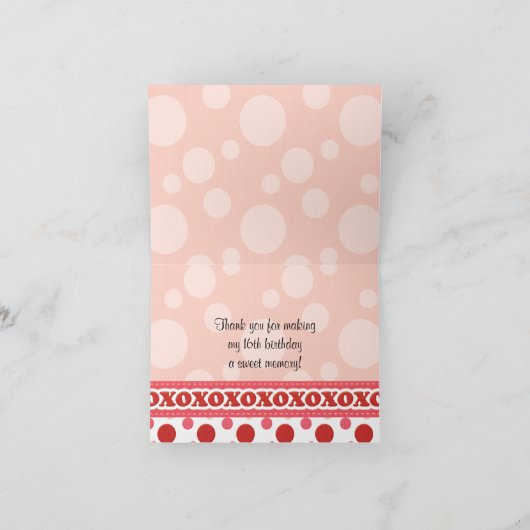 Sweet Sixteen Heart Thank You Card Bedankkaart (Binnen)