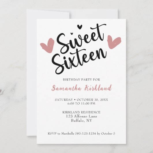 Sweet Sixteen Heart Verjaardag uitnodiging (Voorkant)