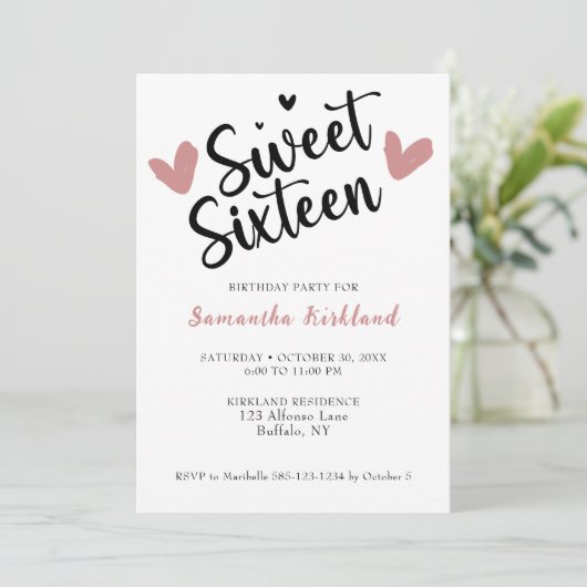 Sweet Sixteen Heart Verjaardag uitnodiging (Staand voorkant)