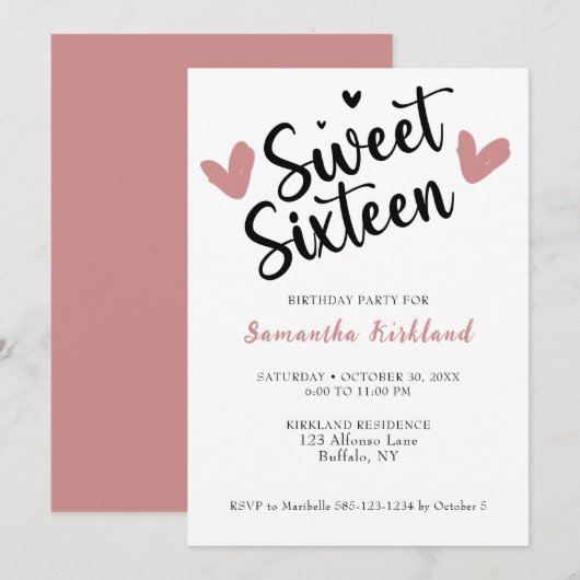 Sweet Sixteen Heart Verjaardag uitnodiging (Voorkant / Achterkant)