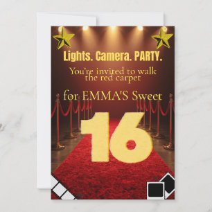 Sweet Sixteen Hollywood Glam Uitnodiging – Zwart &