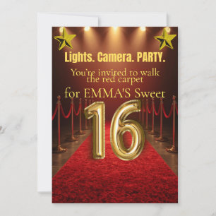Sweet Sixteen Hollywood Glam Uitnodiging – Zwart &