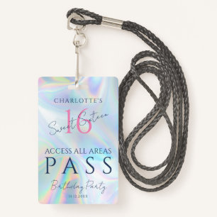 Sweet Sixteen Holographic VIP Access Invitation ID Badge