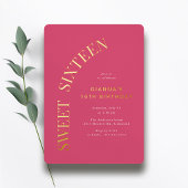 Sweet Sixteen | Hot Pink en Gold 16e verjaardag Folie Uitnodiging