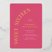 Sweet Sixteen | Hot Pink en Gold 16e verjaardag Folie Uitnodiging (Voorkant)