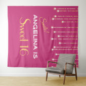 Sweet Sixteen Hot Pink Gold Photo Booth Backdrop Wandkleed (In Situ (horizontaal))