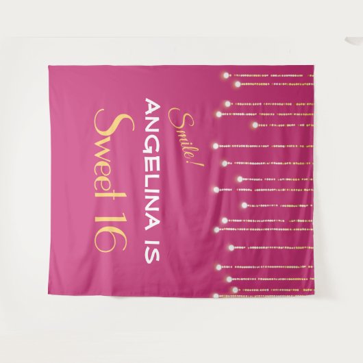 Sweet Sixteen Hot Pink Gold Photo Booth Backdrop Wandkleed (Voorkant (horizontaal))
