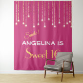 Sweet Sixteen Hot Pink Gold Photo Booth Backdrop Wandkleed (In situ)