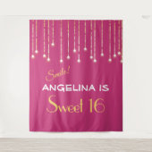 Sweet Sixteen Hot Pink Gold Photo Booth Backdrop Wandkleed (Voorkant)