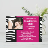 Sweet Sixteen, Hot Roze Zebra Fotouitnodiging Kaart (Staand voorkant)