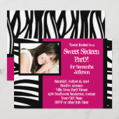 Sweet Sixteen, Hot Roze Zebra Fotouitnodiging Kaart (Voorkant / Achterkant)
