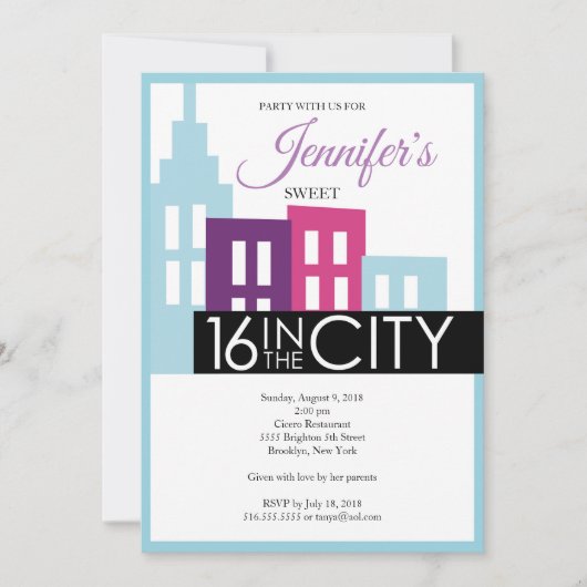 Sweet Sixteen in de City Invitation Kaart (Voorkant)