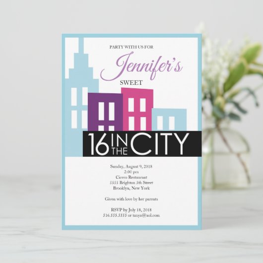 Sweet Sixteen in de City Invitation Kaart (Staand voorkant)