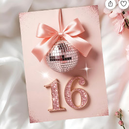 Sweet Sixteen in Pink Bows & Sparkle Kaart