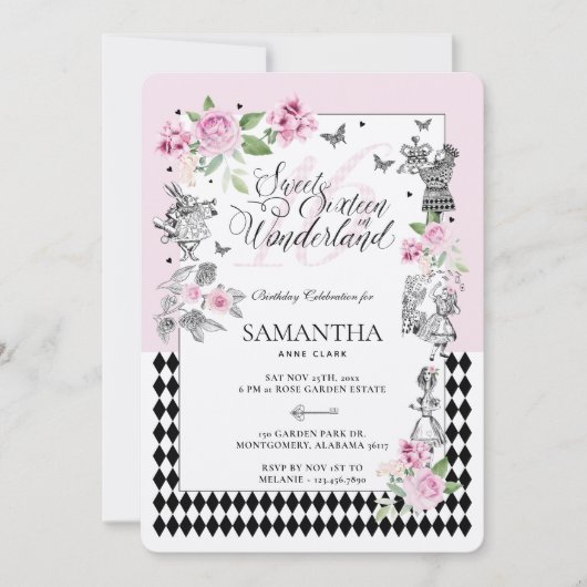 Sweet Sixteen in Wonderland Chic Floral Fairytale Kaart (Voorkant)