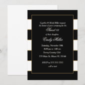 Sweet Sixteen Invitation Black White Striped Kaart (Voorkant / Achterkant)
