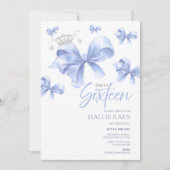 Sweet Sixteen Invitation, Blue Bow 16e verjaardag Kaart (Voorkant)
