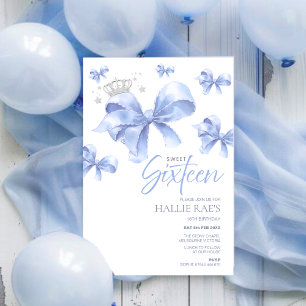 Sweet Sixteen Invitation, Blue Bow 16e verjaardag Kaart