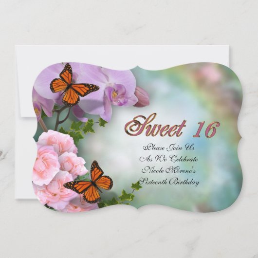 Sweet Sixteen Invitation butterflies en bloemen Kaart (Voorkant)