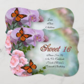 Sweet Sixteen Invitation Orchids and butterflies Kaart (Voorkant / Achterkant)
