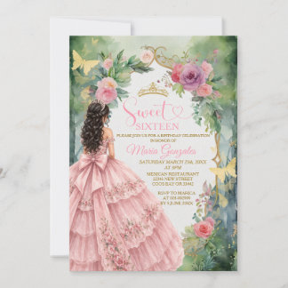 Sweet Sixteen Invitation Pink Floral Garden Kaart