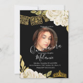 Sweet Sixteen Ivory Glitter Faux Floral Foto Kaart (Voorkant)