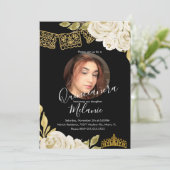 Sweet Sixteen Ivory Glitter Faux Floral Foto Kaart (Staand voorkant)