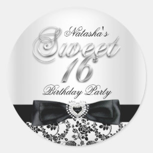 Sweet Sixteen Jewel Bow & Lace Silver Sticker