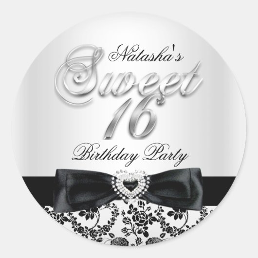 Sweet Sixteen Jewel Bow & Lace Zilveren Sticker (Voorkant)