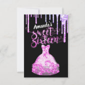 Sweet Sixteen Jurk Glitter Drip Roze Royal Zwart Kaart (Achterkant)
