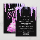 Sweet Sixteen Jurk Glitter Drip Roze Royal Zwart Kaart (Voorkant / Achterkant)
