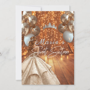 Sweet Sixteen-jurk Gouden Glitterballonnen Kroon Kaart