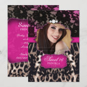 Sweet Sixteen Leopard Lace Uitnodiging Roze Bruin (Voorkant / Achterkant)