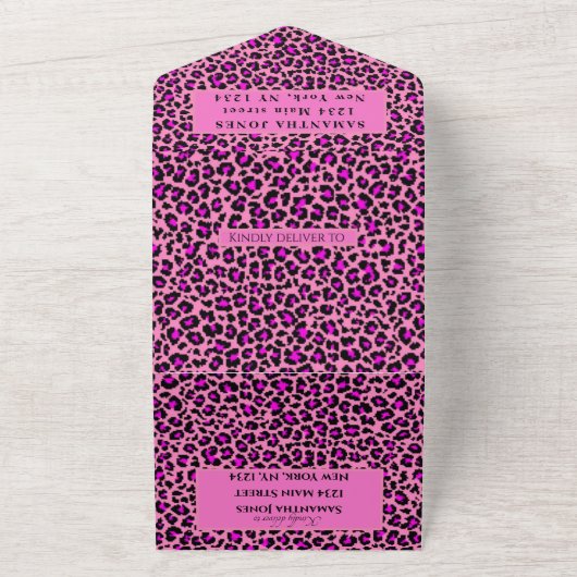 Sweet Sixteen leopard Print Girly  Roze All In One Uitnodiging (Buitenkant)