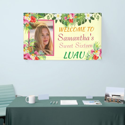 Sweet Sixteen Luau, Rode Roze Hibiscus Tropisch Spandoek (Beurs)