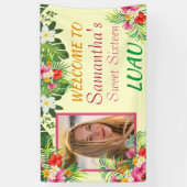 Sweet Sixteen Luau, Rode Roze Hibiscus Tropisch Spandoek (Verticaal)