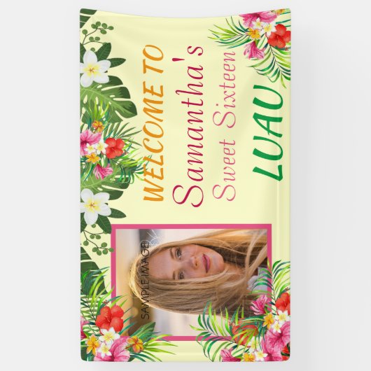 Sweet Sixteen Luau, Rode Roze Hibiscus Tropisch Spandoek (Verticaal)
