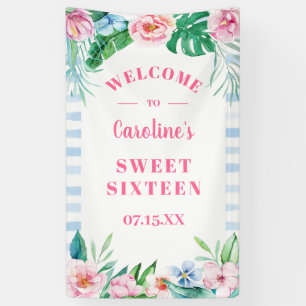 Sweet Sixteen Luau Tropical Floral Beach Hawaiian Spandoek