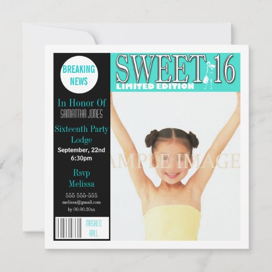 Sweet sixteen magazine aqua PERSONALIZE Kaart (Voorkant)