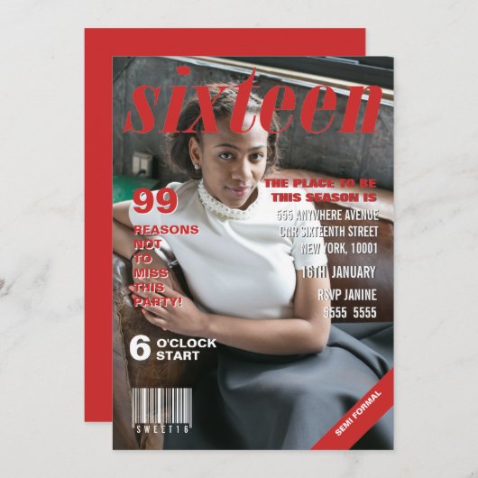 Sweet Sixteen Magazine Hoesje Sjabloon Kaart (Voorkant / Achterkant)