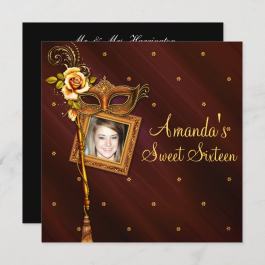 Sweet Sixteen, Masquerade Ball, Aangepaste uitnodi Kaart (Voorkant / Achterkant)
